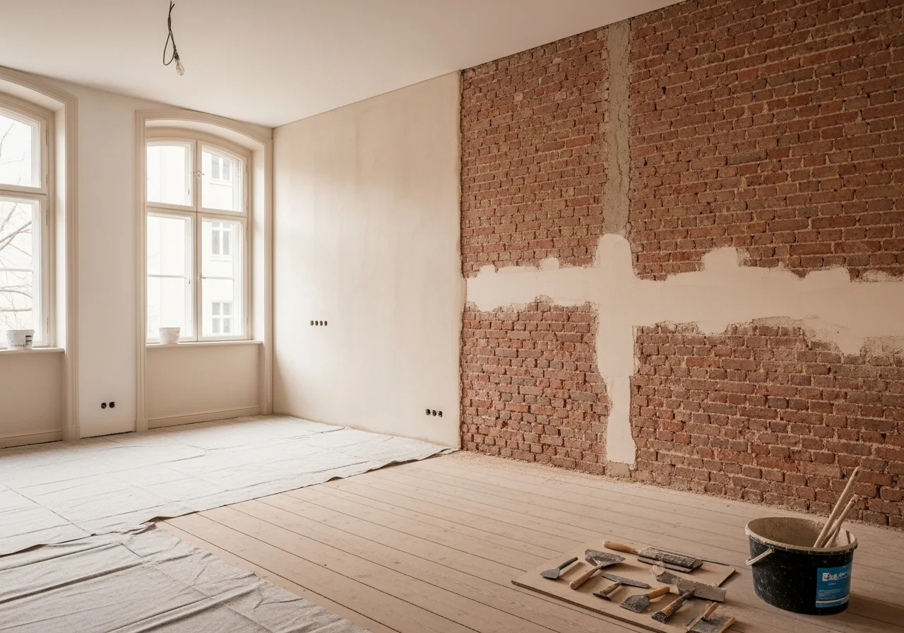 Innensanierung mit frisch verputzter Wand